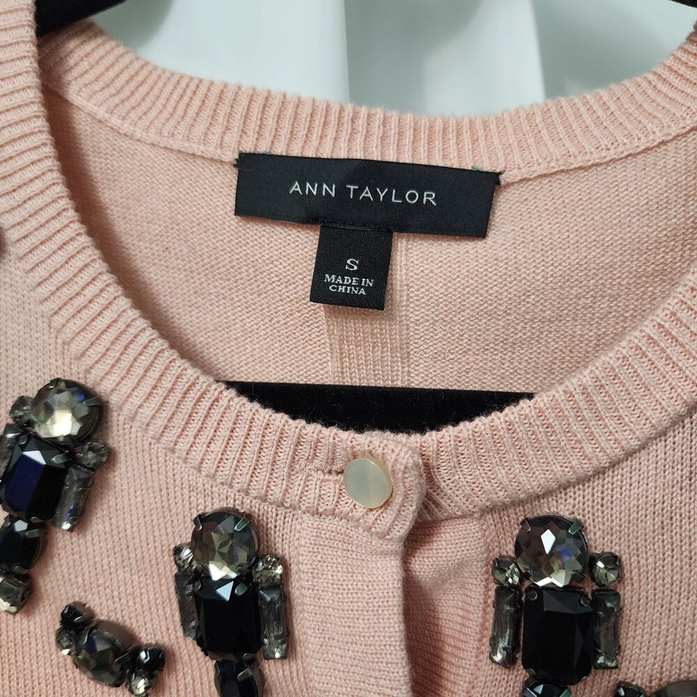 Ann Taylor Silver NWT Soft Pink Jeweled Fab Cardigan Sweater Small